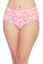 Mid Waist Geometric Print Hipster Panty in Salmon Pink with Inner Elastic - Cotton