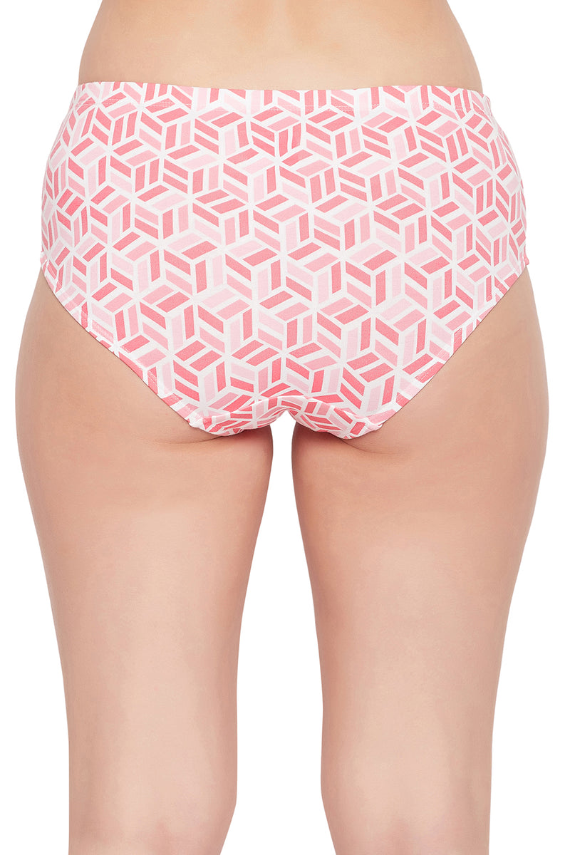 Mid Waist Geometric Print Hipster Panty in Salmon Pink with Inner Elastic - Cotton