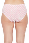 Mid Waist Geometric Print Hipster Panty in White with Inner Elastic - Cotton