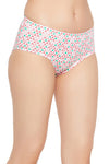 Mid Waist Printed Hipster Panty in White with Inner Elastic - Cotton