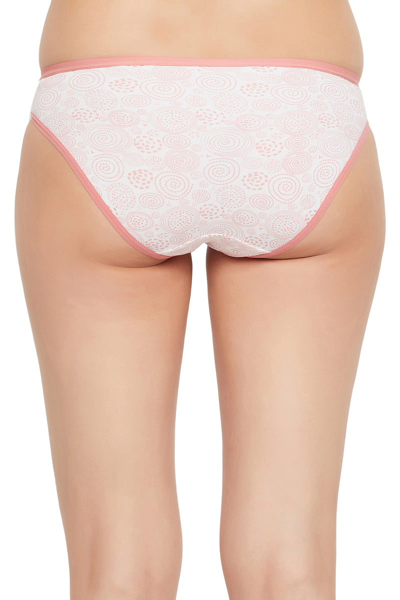 Low Waist Printed Bikini Panty in White - Cotton