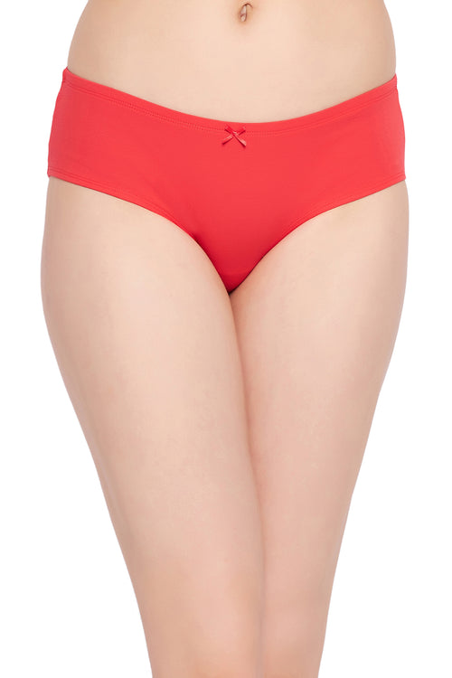 Mid Waist Hipster Panty in Red with Inner Elastic - Cotton
