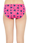 Mid Waist Fruit Print Hipster Panty in Hot Pink with Inner Elastic - Cotton