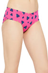 Mid Waist Fruit Print Hipster Panty in Hot Pink with Inner Elastic - Cotton