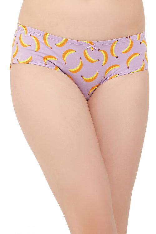 Mid Waist Fruit Print Hipster Panty in Lilac with Inner Elastic - Cotton