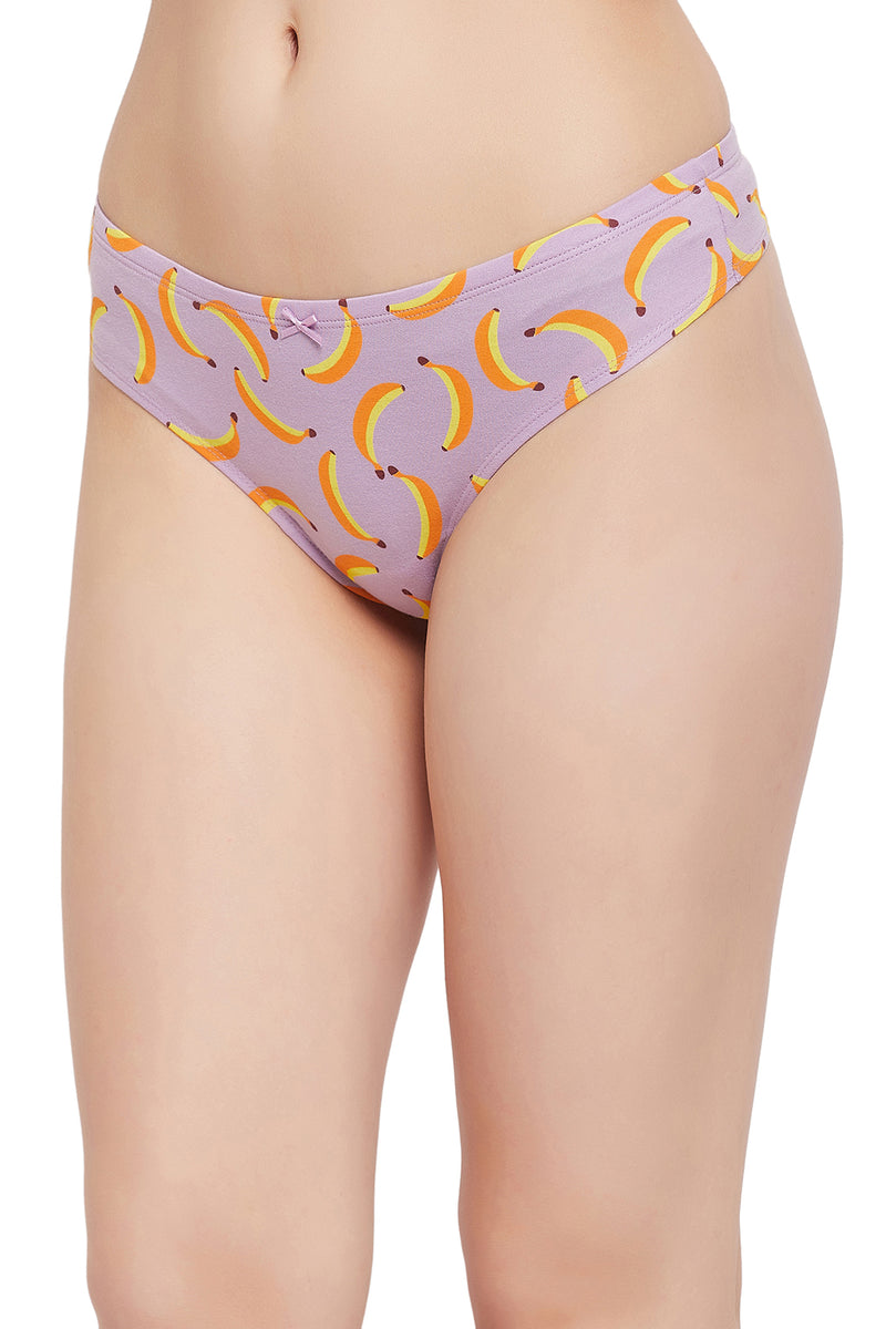 Low Waist Fruit Print Thong in Lilac with Inner Elastic - Cotton