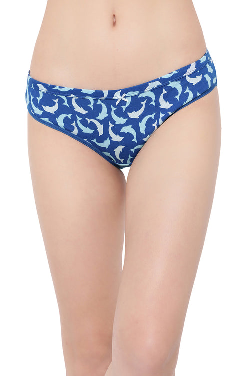 Low Waist Dolphin Print Bikini Panty in Navy - Cotton