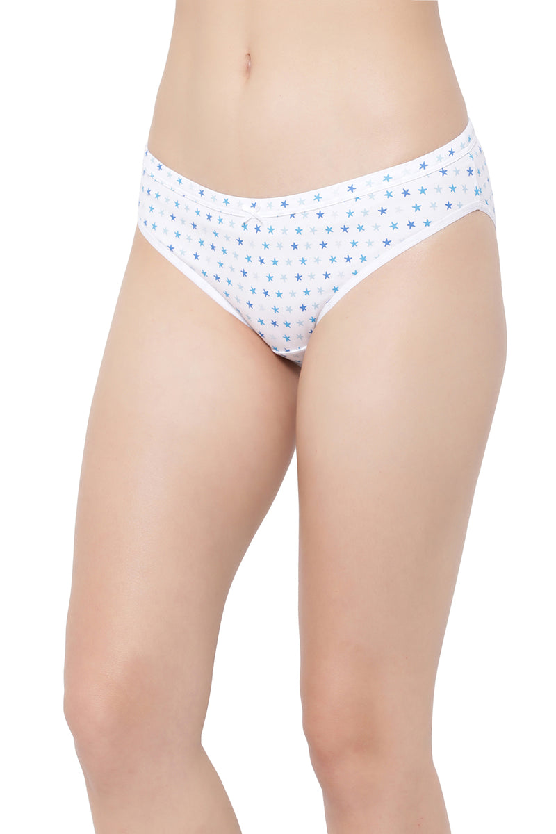 Low Waist Star Print Bikini Panty in White - Cotton