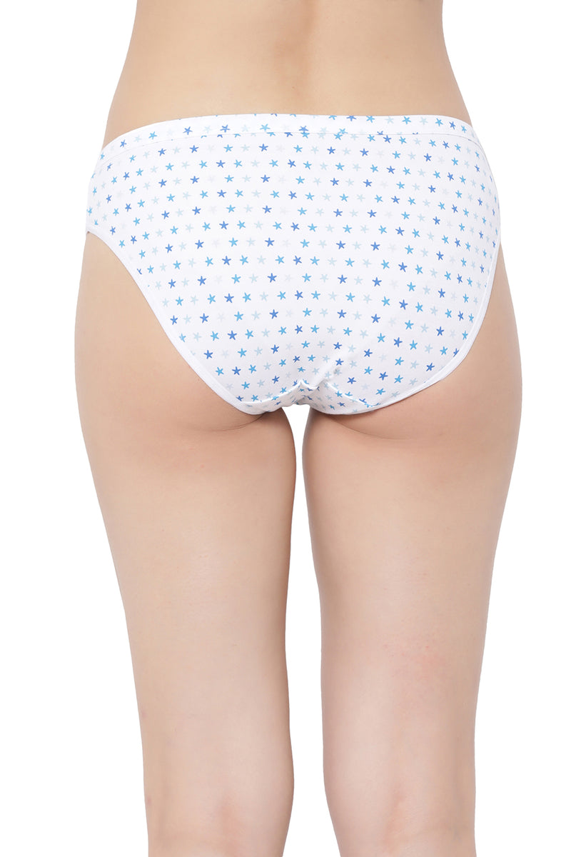 Low Waist Star Print Bikini Panty in White - Cotton
