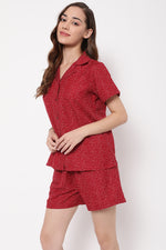 Print Me Pretty Button Down Shirt & Shorts Set in Red - Rayon
