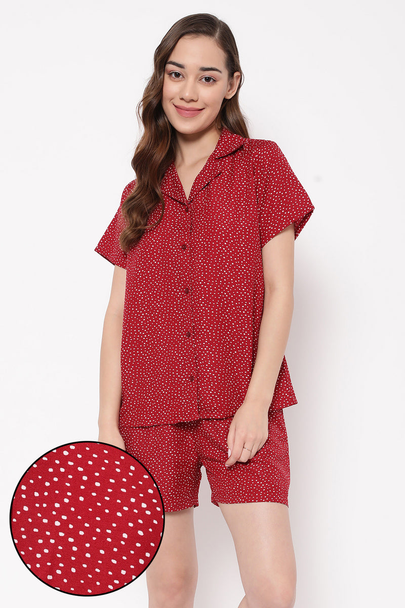 Print Me Pretty Button Down Shirt & Shorts Set in Red - Rayon