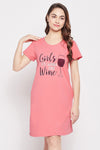 Quirky Quotes Short Night Dress in Baby Pink - 100% Cotton