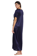 Long Robe in Navy With Lace - Satin