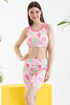 Snug-Fit Active Leaf Print High Rise Cycling Shorts in Soft Pink