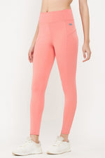 High-Rise Active Tights in Salmon Pink with Side Pocket