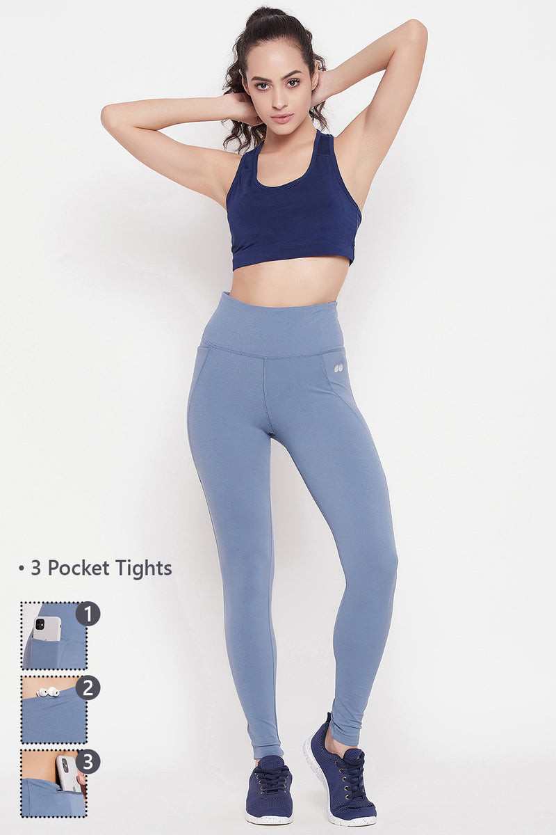 High Rise Ankle-Length 3 Pocket Active Tights in Powder Blue
