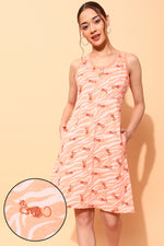 Tiger Print Short Night Dress in Peach Colour - 100% Cotton