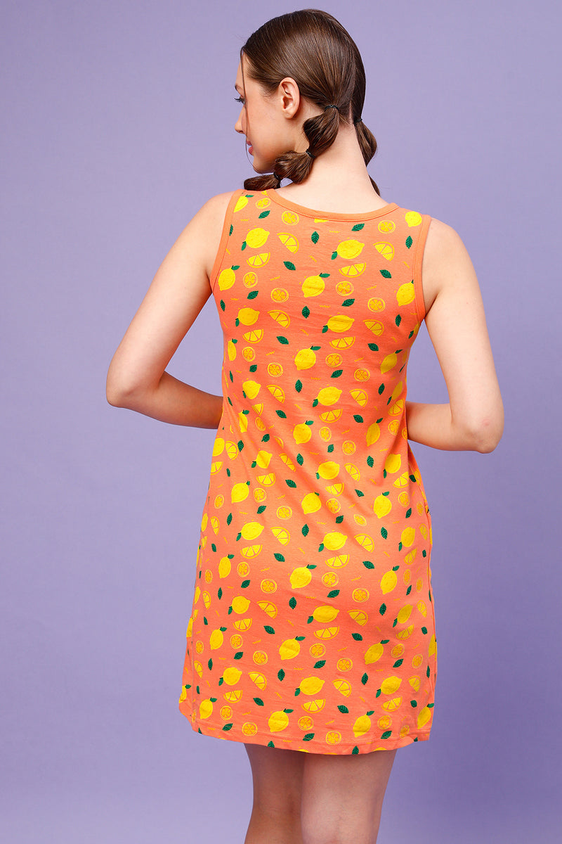 Tutti Fruity Short Night Dress in Peach Colour - 100% Cotton