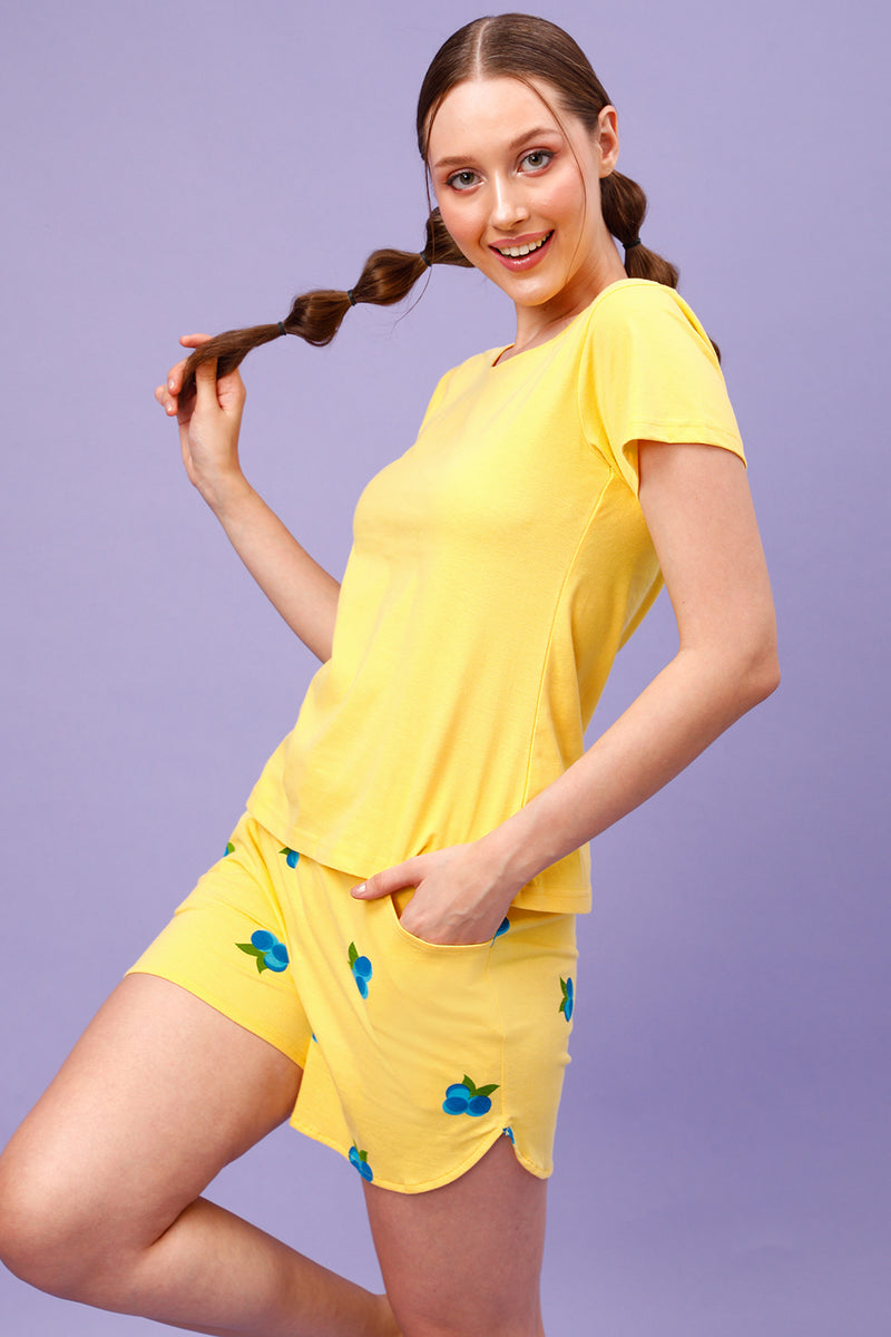 Tutti Fruity Top & Shorts Set in Yellow - 100% Cotton