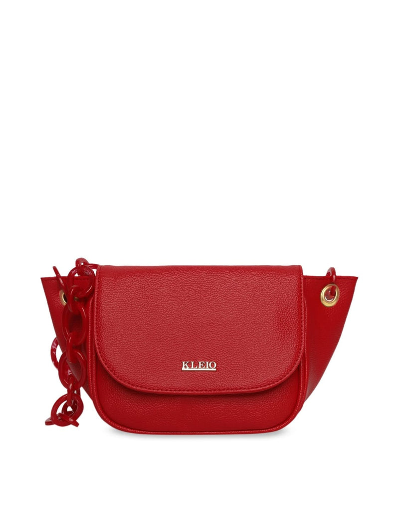 KLEIO PU Leather Short Strap Side Sling Bag for Women Girls (HO8041KL-RE)(RED)