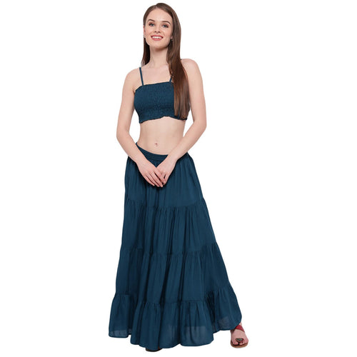 Aawari Rayon Skirt Top Set For Girls and Women Teal Blue