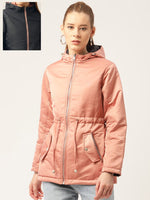 Women Dusty Pink Solid Reversible Padded Jacket