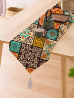 Ethnic Box Printed Cotton Canvas Table Runner ( 13 x 72 Inches with Tassel )