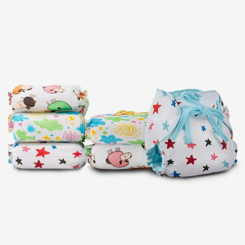 SuperBottoms Dry Feel Langot - Pack of 6- Organic Cotton Padded langot/Nappy with Gentle Elastics & a SuperDryFeel Layer on top (Striking Whites, Size 0 (Fits 0-5 kg))