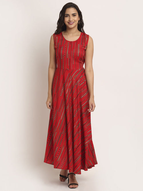 Aawari Rayon Red Foil Printed Inner Gown For Women and Girls