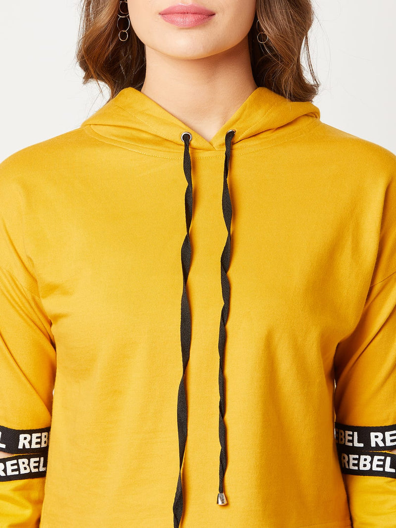 Graphic Sleeve Patch Yellow Hooded Sweatshirt
