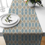Ethnic Blue Grey Printed Cotton Canvas 6 Seater Table Runner (13 x 72 Inches)