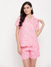 Clovia Pretty Florals Button Me Up Shirt & Shorts Set in Salmon Pink - Rayon