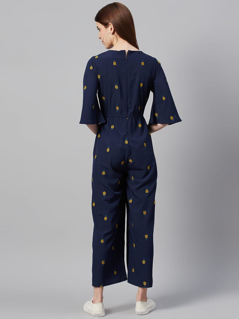 Juniper Darkblue Micro Poly Embroidered Ethnic Jumpsuit