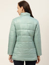 Women Mint Green Solid Padded Jacket With Detachable Hood