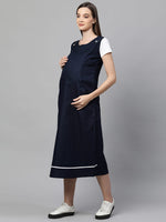 MomToBe Women's Cotton Navy Blue Maternity Dress