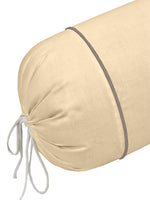 Clasiko Cotton Bolster Covers Set Of 2 300 TC Beige With Brown Piping 30x15 Inches