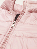 Women Pink Solid Padded Jacket With Detachable Hood