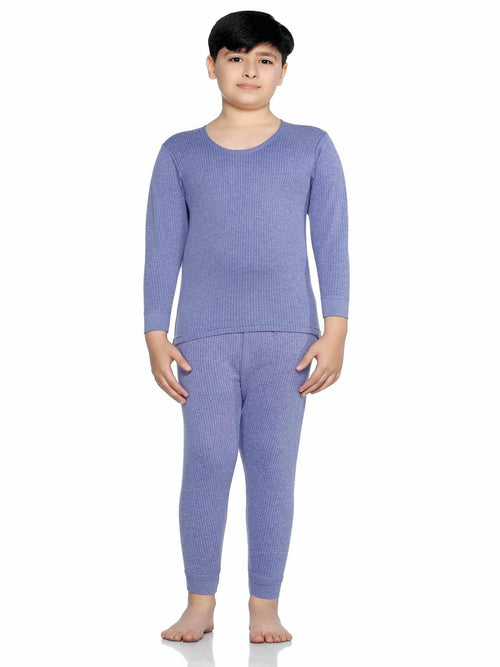 Thermals Unisex Sets Round Neck Full Sleeves Solid Denim Blue