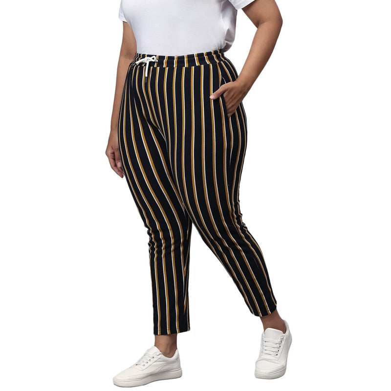 Instafab Better Mind Plus Size Women Striped Stylish Casual & Evening Trackpant