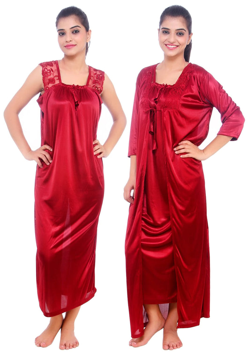 Fasense Women Satin Nightwear Sleepwear 2 PCs Set Of Nighty & Wrap Gown, DP065 C