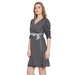 Adults-Women Grey Solid Wrap Dress