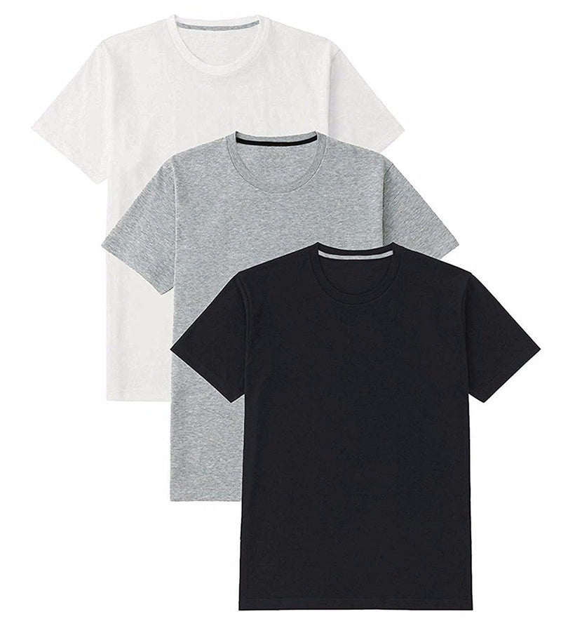 3 Piece Combo = 165 GSM - Men's Round Neck T-shirt Tee - White, Grey, Black