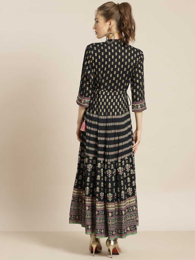 Juniper Darkblue Rayon Printed A-Line Dress