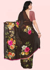 Dark Brown Flower Theme Daily Wear Georgette Pattern Saree