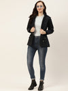 Women Navy Blue Solid Parka Jacket With Detachable Hood