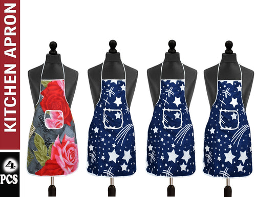 Montebello Apron For Men & Women |Cotton with waterproof safety |Multi Colour with Front Pocket(Pack of 4)