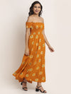 Aawari Rayon Mustard Boota Printed Crop Gown For Women and Girls