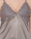 Clovia Satin Babydoll With Lacy Cups In Grey