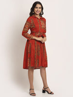 Aawari Rayon Red Patch Printed Gown with Collor For Women and Girls