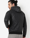 Campus Sutra Men's Black Solid Quilted Puffer Regular Fit Bomber Jacket For Winter Wear | Hooded Collar | Full Sleeve | Zipper | Casual Jacket For Man | Western Stylish Jacket For Men